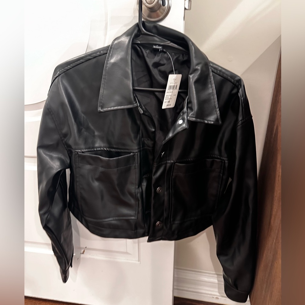 Black leather crop jacket